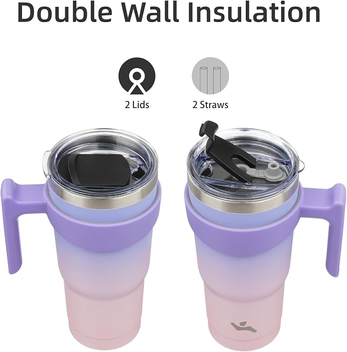 Konokyo 20 oz Tumbler with Handle and Straw, Insulated Travel Mug | Pastel Sunset; BPA-free, leak-proof tumbler with 2 lids, 2 straws, cup holder fit for coffee, office, travel & daily use