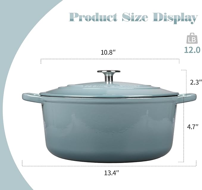 EDGING CASTING Enameled Dutch Ovens Cast Iron Dutch Oven Pot with Lid for Bread Baking, Cook, Dual Handle, 5.5 Quart, Seasalt