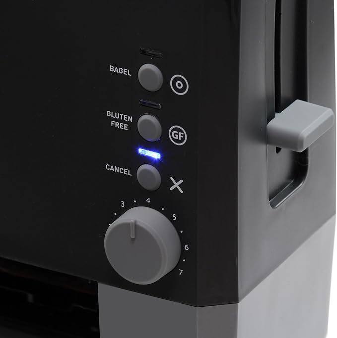 West Bend QuikServe Toaster, 2-Slice Wide-Slot Slide-Through Bread Toaster with Bagel and Gluten-Free Settings and Cool-Touch Exterior Fast Toasting, Includes Removable Serving Tray, 1400-Watts, Black