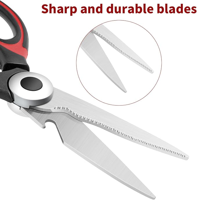 Kitchen Scissors, Multi-Purpose Heavy Duty Meat & Poultry Shears, Multi-Edge Scissors, Stainless Steel Blades, Dishwasher Safe, Black/Red/Green, Set of 3