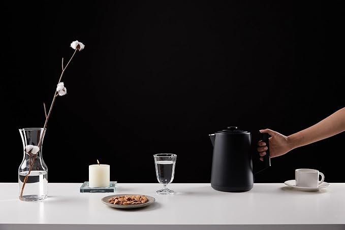 SAKI Luna Pro Variable-Temperature Electric Kettle 1.75 L, 6 Presets & 0-120 min Keep-Warm, Plastic-Free 304 Stainless, Altitude-Calibrated LCD, 1500 W Fast-Boil Auto Shut-Off, Matte Black