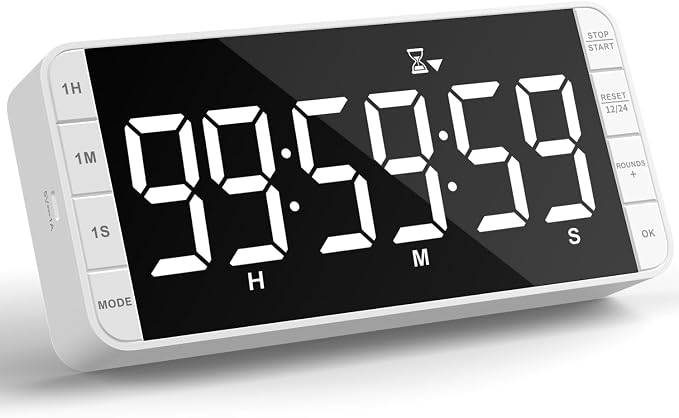 Large 7.8" Digital Timer with LED Display, Magnetic for Kitchen & Classroom | USB-C Rechargeable Timer with 99-Hour Count Up & Countdown, 3 Brightness Levels, 5 Alarm Sounds, 4 Volume Levels for Study