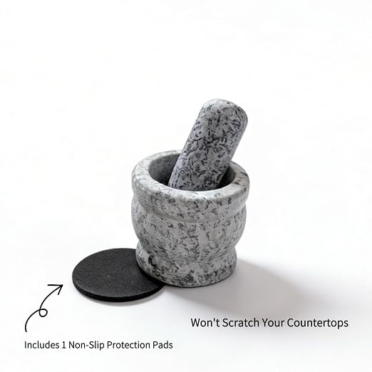 2.95" Small Granite Mortar and Pestle Set, Natural Stone Grinder | 100% natural solid granite stone. Compact portable spice crusher with non-slip base. Easy to clean kitchen tool