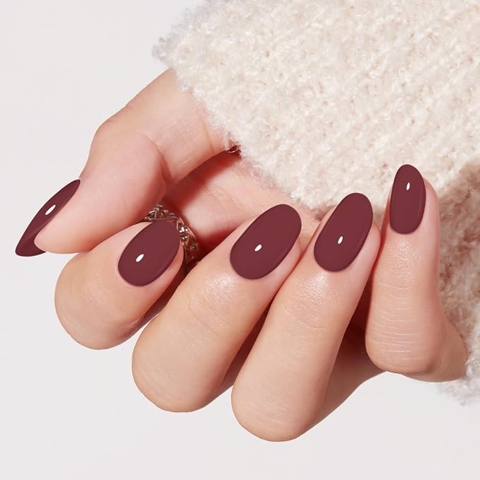 modelones Rosewood Short Press on Nails, Oval Fake Nails Kit | Press Ons with Nail Glue, Adhesive Tabs, Nail File, Prep Pad, Manicure Stick, 32Pcs 16 Sizes, Summer Women Girl Gift