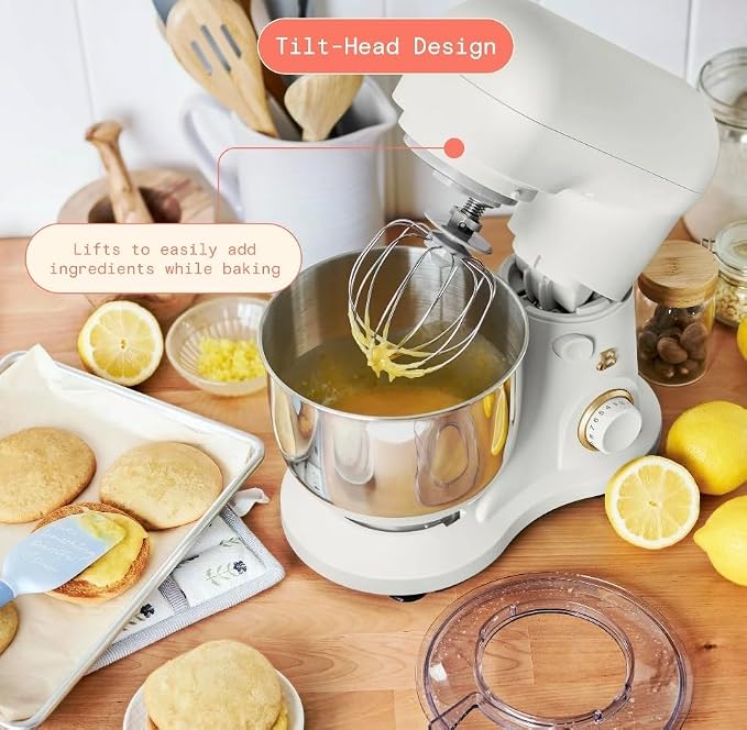 Beautiful 3.5 Qt Stand Mixer by Drew Barrymore, 12-Speed, White Icing | Tilt-Head Design, Stainless Steel Bowl, Dough Hook Included, Wire Whisk Included, Splash Guard Included