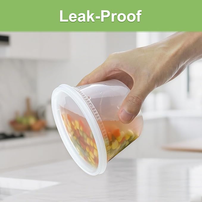 Dipoo 60 Sets (120-Piece) Deli Containers with Lids 16 oz | Leak-Proof & BPA Free Airtight Takeout Plastic Food Storage Containers for Soup, Freezer/Microwave/Dishwasher Safe