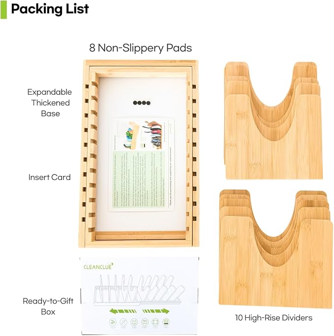 Pots and Pans Organizer under Cabinet Expandable Bamboo Pot Lid Holder Rack | Adjustable bakeware organizer, cutting board organizer, cookie sheet, baking pan, tray organizer for kitchen cabinet storage