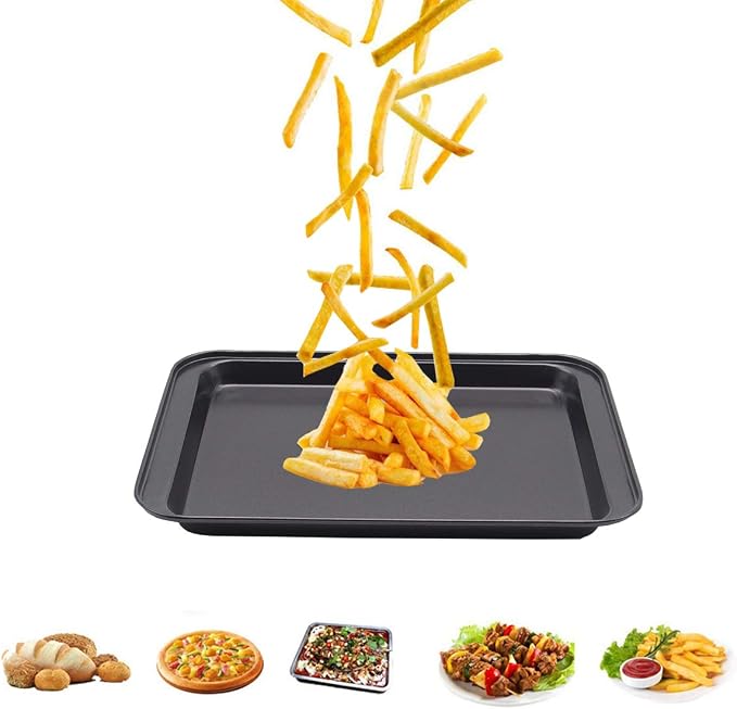 Small Baking Sheet Nonstick 9.45 X 7.09 Inch (Inner 7.5x6), 8 Inch Mini Cookie Tray Toaster Conventional Oven Pan No Warp No Rust Magnetic Bakeware for 1 to 2 person 2 Pack | Carbon Steel, Mini Pan, 1- 2 Person Use, Reheat Food, No Warp, Easy Clean, Sa...