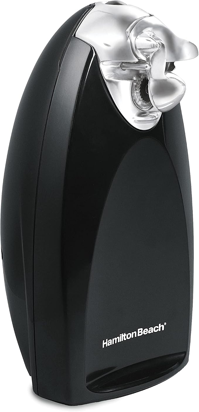 Hamilton Beach Classic Chrome Electric Can Opener with Automatic Shutoff | Patented SureCut Technology Easily Aligns Can | Knife Sharpener | Cord Storage | Extra Tall | Black | 76380J