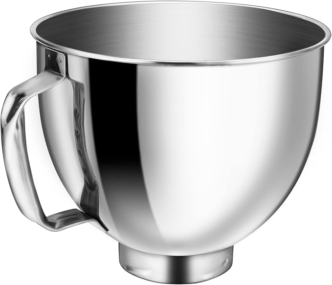 5 Quart Stainless Steel Mixer Bowl for Kitchenaid 4.5/5 Qt Tilt-Head Mixer | 18/8 Stainless Steel, Heavy Duty, Dishwasher Safe, Mixing Bowl and Whisk Attachment for Kitchenaid K45 KSM75 KSM90 KSM150