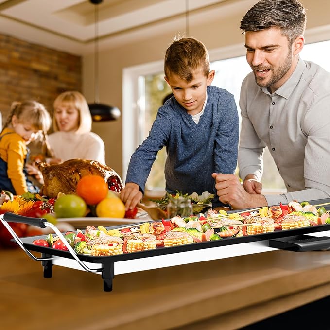 35'' Electric Griddle Teppanyaki Grill, Nonstick Extra Large Cooking Plate for Pancake Barbecue, Indoor Outdoor Table Top Grill with Adjustable Temperature & Drip Tray, 2000W
