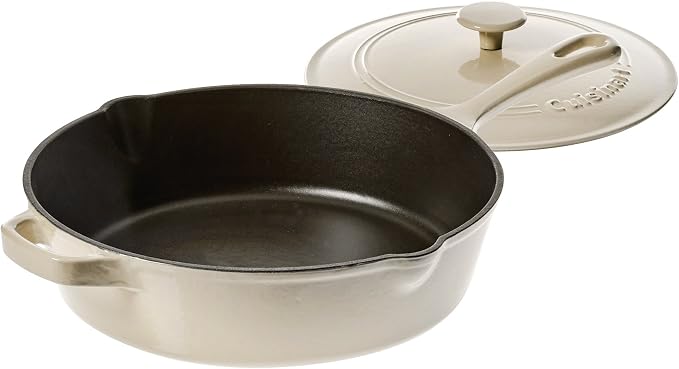 Cuisinart Chef's Classic Enameled Cast Iron Dutch Oven with Lid, Porcelain Enameled Interior, Oven Safe, Induction Compatible, 12-Inch, Chicken Fryer, Cream