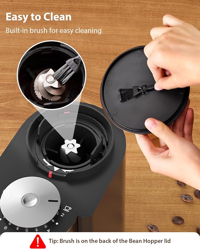 Aromaster Burr Coffee Grinder, 25 Settings, 2-12 Cups, Anti-Static, Black | Stainless Steel, Removable Burr, Brush for Easy Cleaning, Coffee Grinder for Espresso French Press Home Use, Compact, Quiet
