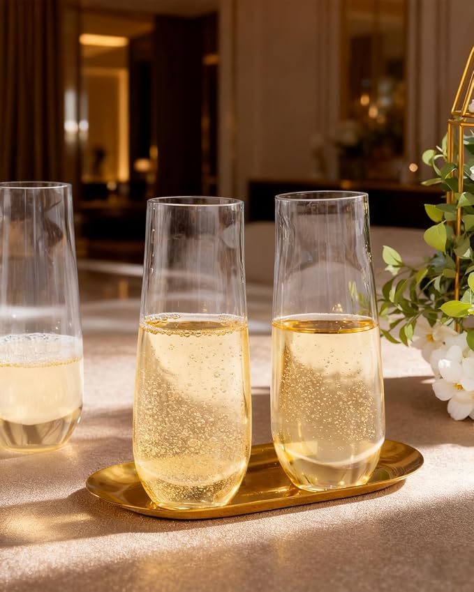 Ciaell 48 Pack Plastic Champagne Flutes for Mimosa Bars | 9 oz Stemless Mimosa Glasses, Heavy Duty Plastic, Champagne Mimosas Wine Cocktails for Weddings Birthdays Parties