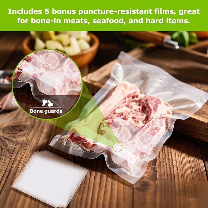 Bonsenkitchen Precut Vacuum Food Sealer Bags 100 Pint 6" x 10", BPA Free | Commercial Grade Textured Food Vacuum Sealer Bag, Thick Embossed Bags for Food Storage and Sous Vide Cooking