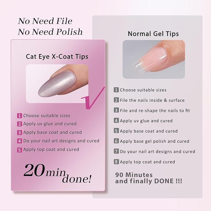 BTArtboxnails XCOATTIPS Cat Eye Press On Nails, Medium Almond, Falling Star | Lamp-Curable 4-Week Wear, Salon Quality Value at Home, Natural Nail Look, Easy-to-Apply for Beginners, 150ct Nail Tips Only