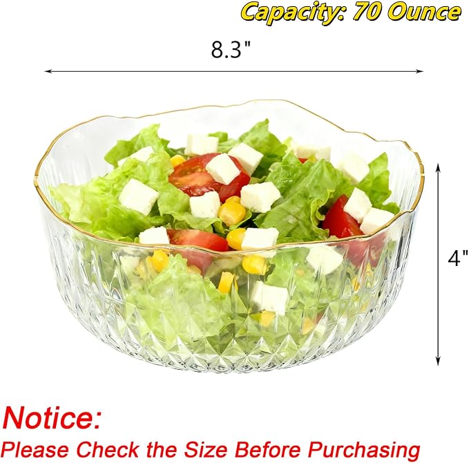 Frcctre 4 Pack 70 Ounce Small Clear Plastic Serving Bowls, 8 Inch Round Plastic Salad Mixing Bowl Reusable and Disposable Catering Bowls for Party, Salad, Fruit, Snack, Chip, Popcorn