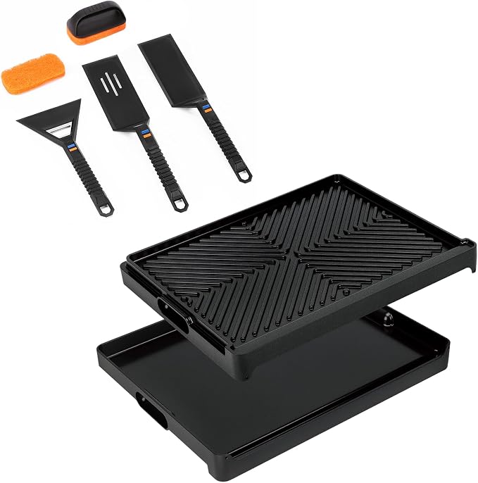 Utheer Griddle Combo Set, Ceramic Nonstick Cast Aluminum Flat Top Griddle | Includes versatile cooking surfaces for gas gril and BBQ use, easy-clean design for tailgating and family meals
