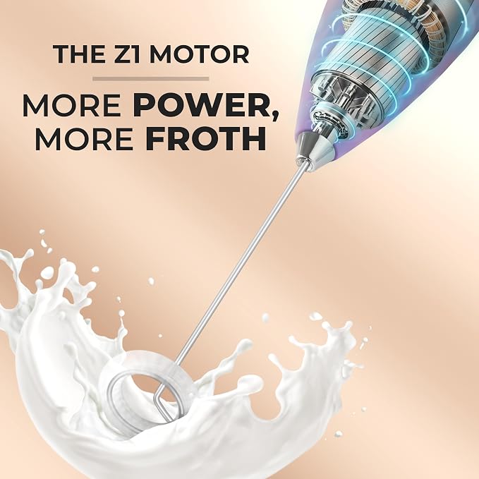 Zulay Kitchen Powerful Milk Frother Wand With Duracell Batteries - Ultra Fast Handheld Drink Mixer - Electric Whisk Foam Maker for Coffee, Lattes, Cappuccino & Matcha - Z1 Motor - Galaxy