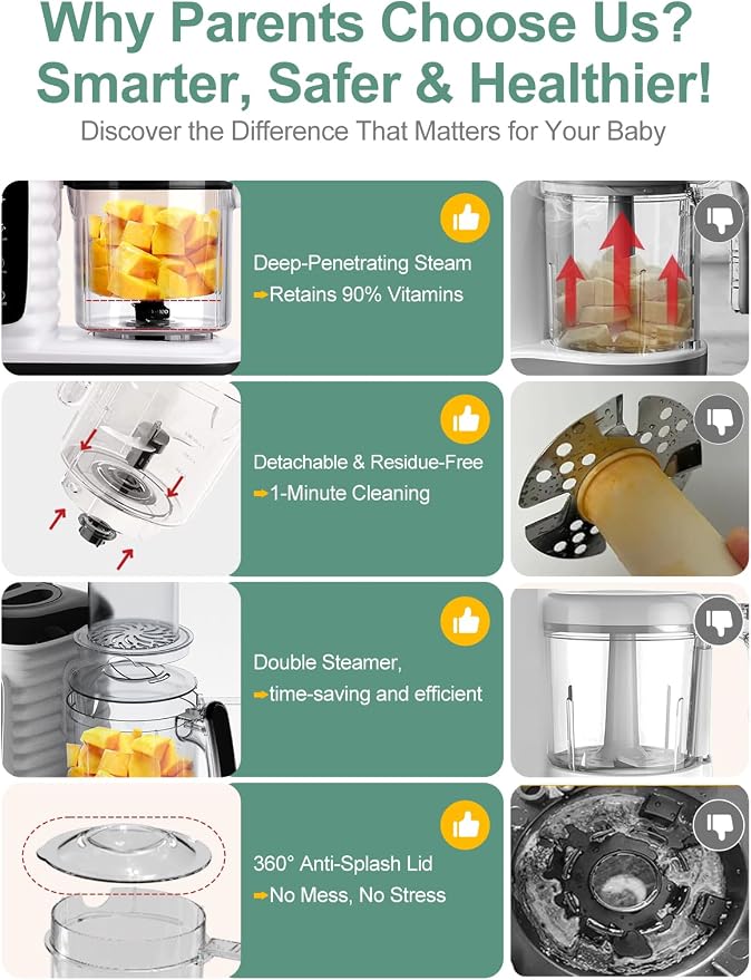 MOMYEASY Baby Food Maker, Food Steamer with Dual-Layer Steam Basket, Black | 5 in 1 Baby Food Processor, Steamer & Blender for Healthy Homemade Baby Food, BPA-free