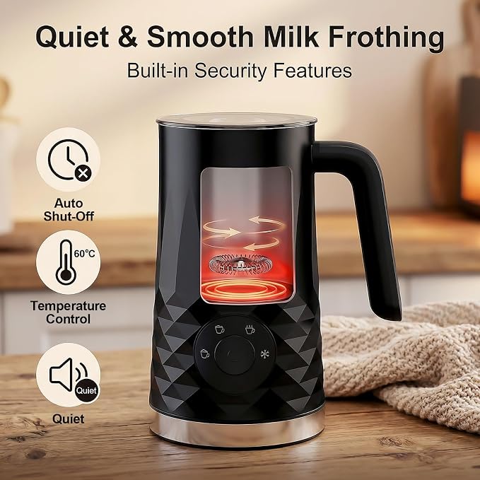 COFUN Milk Frother, 4-in-1 Electric Milk Frother and Steamer | 11.8oz Automatic Hot & Cold Foam Maker, Dishwasher Safe, Quiet Operation for Coffee, Latte, Cappuccino, Hot Chocolate (Black)