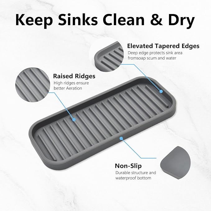 Silicone Sponge Holder for Kitchen Sink - Dish Soap Holder 2 Pack Gray | Waterproof sponge soap tray, dish sponge holder; kitchen counter/bath sink caddy Organizer, soap dispenser, scrubbers, makeup