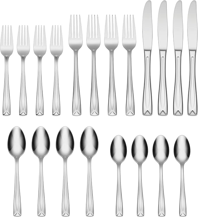 Oneida Lincoln 20-Piece 18/0 Silverware Set for 4, Flatware | mirror finish, dishwasher safe | includes knives, forks, and spoons | heavy duty, cutlery set for kitchen and dining
