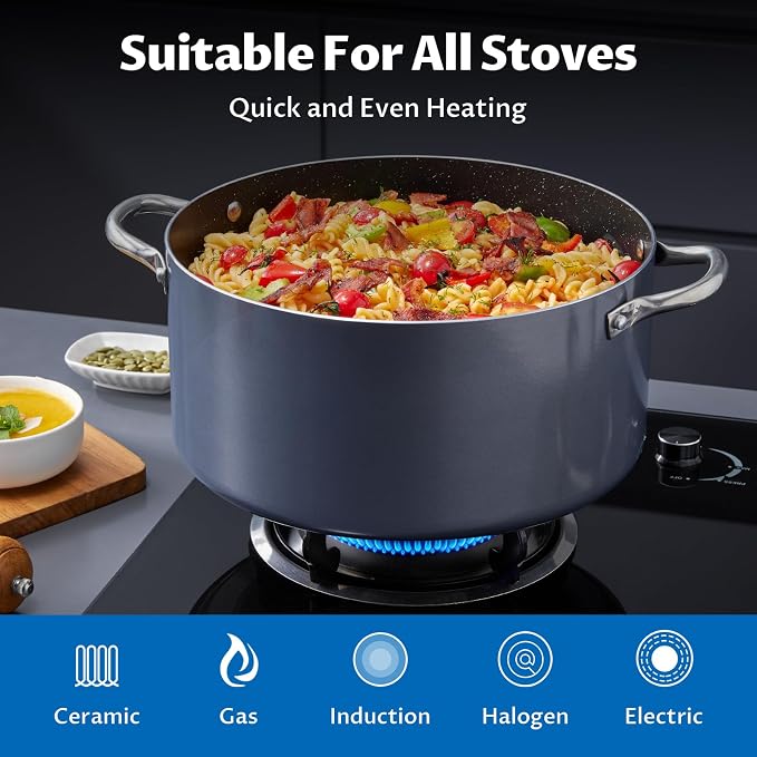 BEZIA 10 Quart Nonstick Stock Pot with Lid, Large Induction Cooking Pot | Soup Pot for Holiday Hosting & Meal Prep, All Stove Compatible, Oven & Dishwasher Safe, for Nutrient-Rich Simmering & Stews