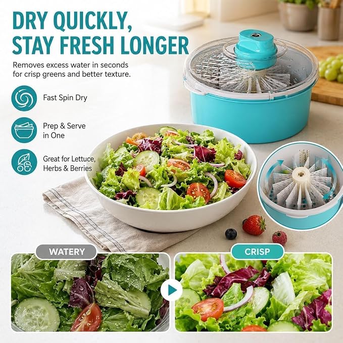 Electric Fruit Washer Spinner Bowl, Automatic Produce Cleaner Spinner | 360° Rotating Inner Basket Separates Water Quickly, Fruit and Vegetable Washer for Berries & Salad Greens Kitchen Preparation