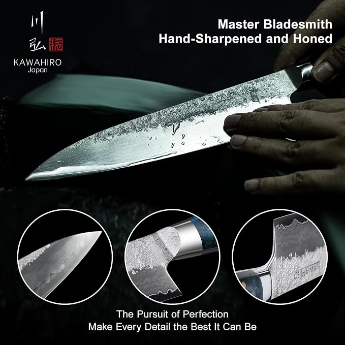 8.27" Japanese Chef Knife, SG2 Powder Steel Gyuto, Hand Forged | HRC 64 Ultra Hard, 3-Layer Steel, Stabilized Wood Handle, Perfect Balance for Professional Chef Knife Use, Gift Box