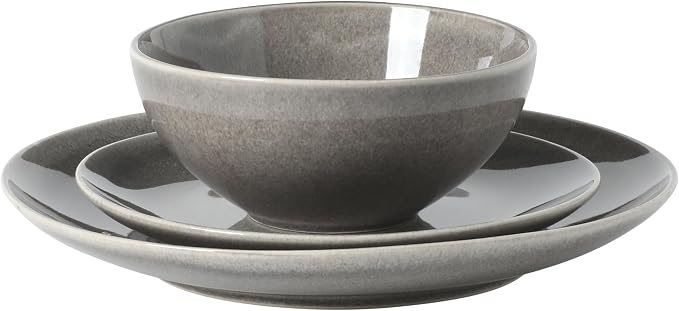 Gibson Elite Castle Peak Plates and Bowls Set, 12-Piece Dinnerware Set, Grey Reactive Glaze Stoneware Dishes, Dinner Plates, Salad Plates & Cereal Bowls