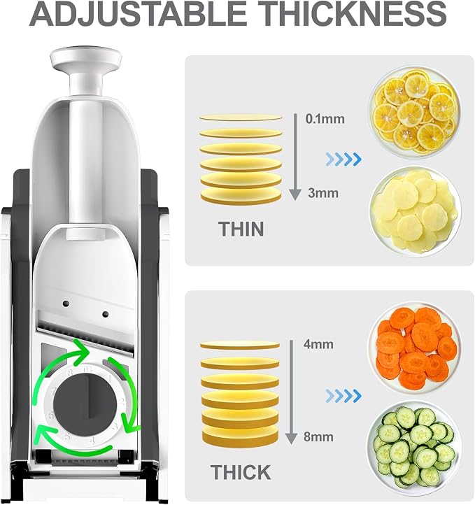 ONCE FOR ALL Safe Mandoline Slicer, Vegetable Slicer Potato Slicer, Gray | Vegetable Slicer For Food Potato Slices, Thickness Adjustable 0.1-8 mm Kitchen Artifact Fast Meal Prep, Gift, Only Slicer