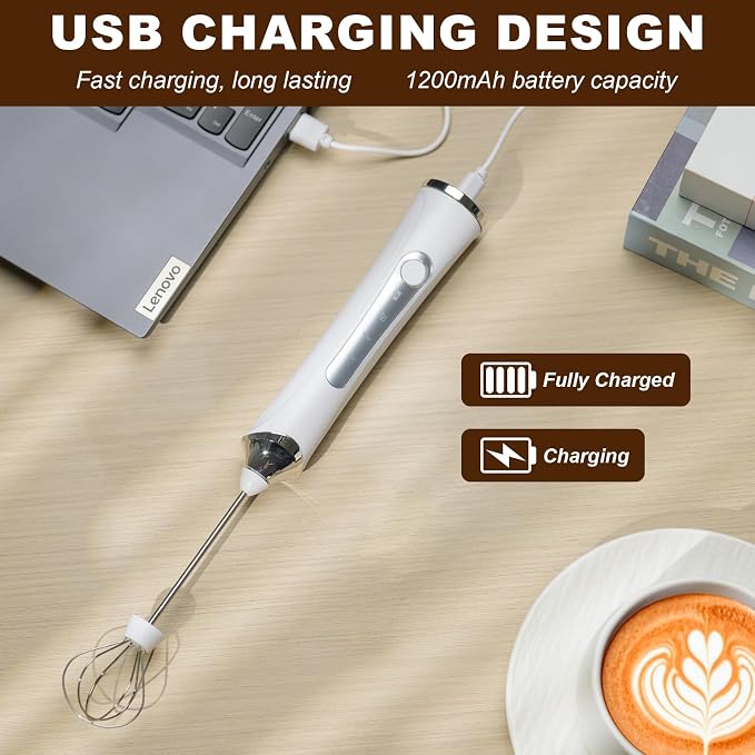 Handheld Electric Milk Frother with 2 Heads, Coffee Whisk Foam Mixer with USB Rechargeable 3 Speeds, Foam Maker Blender for Latte, Cappuccino, Hot Chocolate, Egg (Type 4)