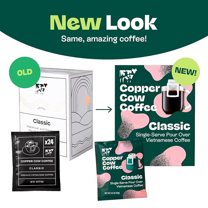 Copper Cow Coffee Vietnamese Pour Over Variety Pack, 5 Single-Serve Filters | Includes 2 Classic Black, 1 Churro, 1 Vanilla, 1 Salted Caramel; real cinnamon and vanilla beans, no artificial flavors
