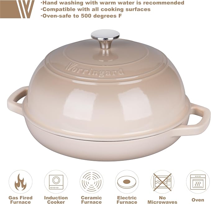Enameled Cast Iron Dutch Oven Pot with Lid, Bread Oven for Sourdough Bread Baking, Dutch Ovens with Bread Proofing Basket& Baking Supplies Set, 6 Quart, Latte