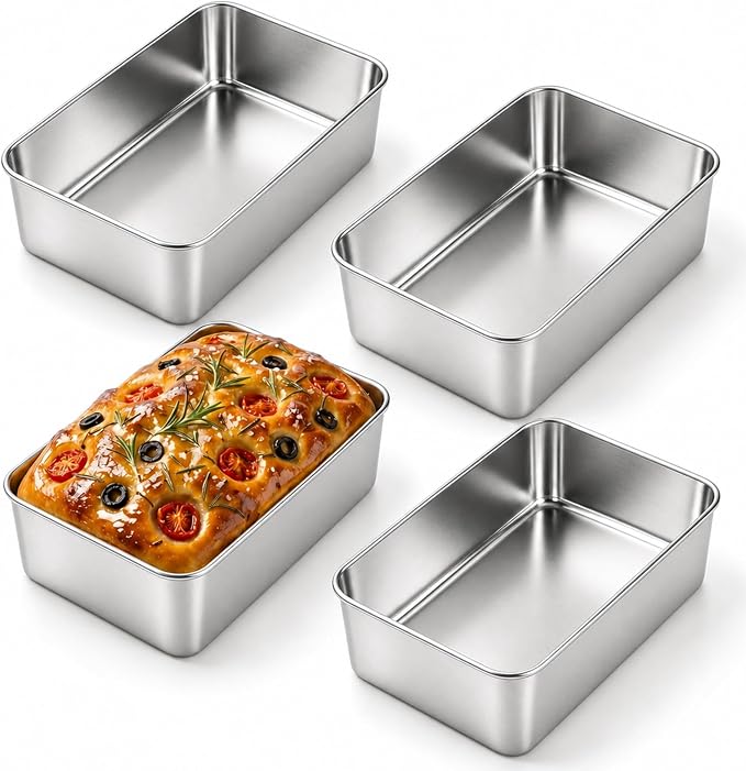 4 Pack Loaf Pans for Baking Bread,9×5In Stainless Steel Loaf Pans | Bread Loaf Tins for Homemade Bread Brownies, Meatloaf, Lasagna Cake, Sturdy, Oven, Dishwasher Safe, Silver