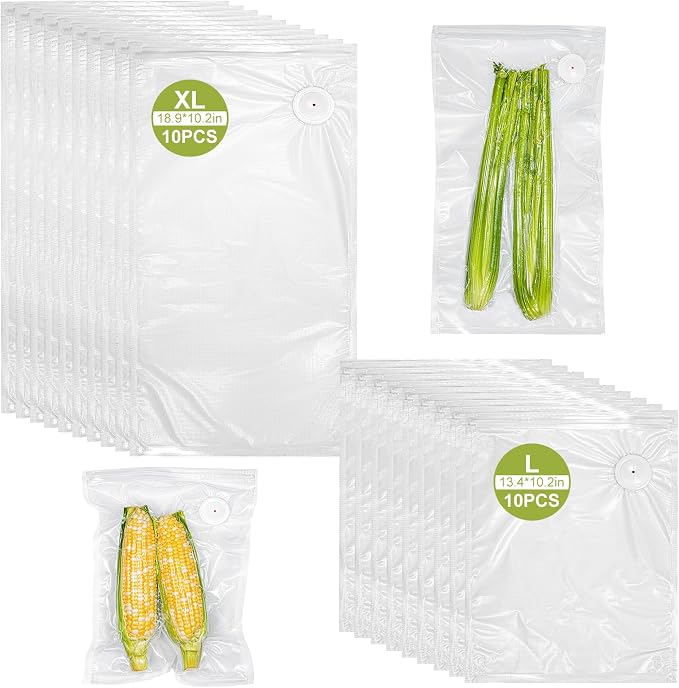 20PCS Vacuum Sealing Bags, Reusable Vacuum Sealer Bags for Food, BPA-Free Vacuum Zipper Bags, Sous Vide Bags for Food Storage (L, XL)