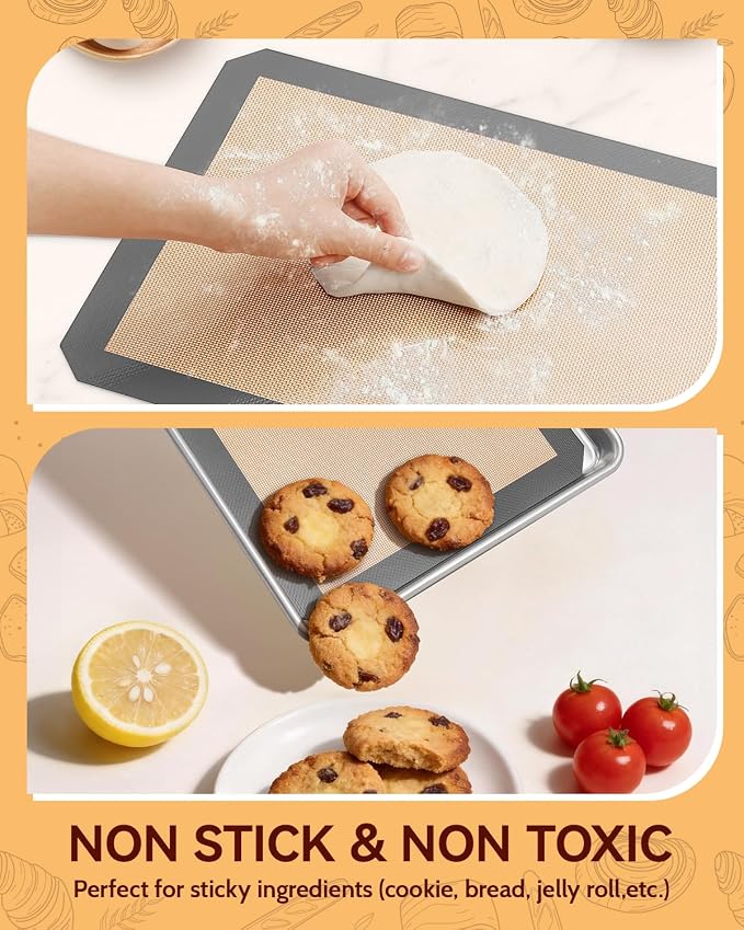 Sopito Platinum Silicone Baking Mat, Non-Stick Silicone Baking Sheet, 5 Pcs | Reusable, Food-Grade, Heat Resistant to 480℃, Dishwasher Safe, Half-sheets, Quarter-sheets, and Round Mat Set, Versatility