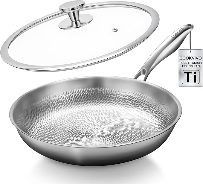 Titanium Pans for Cooking,12 Inch Frying Pan,Nonstick Pan Skillet | Uncoated Hammered Pure Titanium Pro Pan, PFOA/PFAS/PTFE Free Cookware Non-Toxic, Induction & Oven-Safe