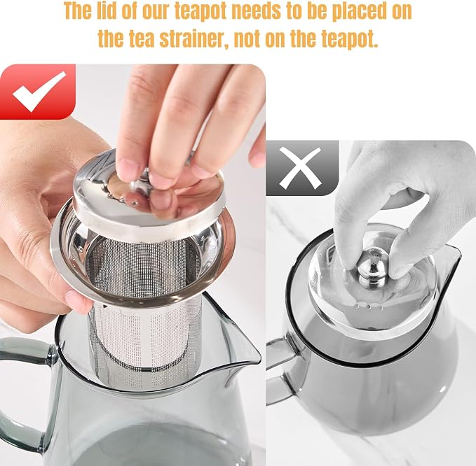 PARACITY Clear Teapot, Glass Kettle with Infuser, Tea Maker, 18.6 oz, Black | 550 ml borosilicate stovetop tea brewer with removable 18/8 steel strainer for loose leaf, blooming tea, fruit tea or bags