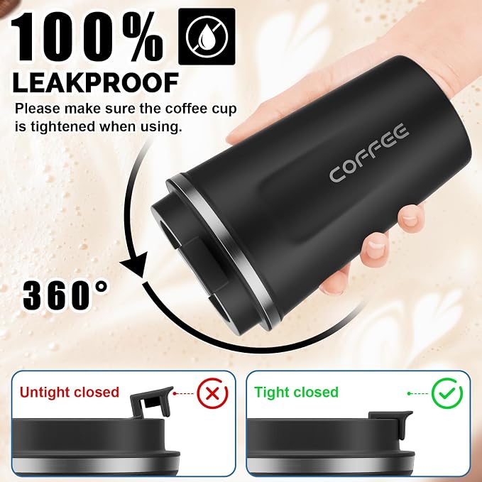 MOMSIV 12oz Travel Coffee Mug, Insulated Coffee Cup with Leakproof Lid | 6-Hour Heat Retention, 360°Leak proof, Vacuum Stainless Steel Double Walled, BPA-free, Reusable And To Go Coffee Mug