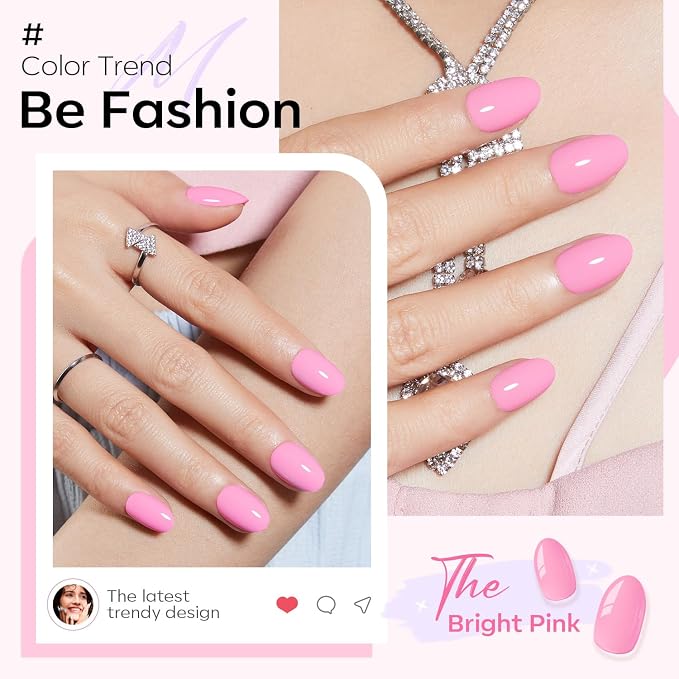 modelones Short Press on Nails, Oval Fake Nails Kit Nails Press Ons | with Nail Glue, Adhesive Tabs, Nail File, Prep Pad, Manicure Stick, Pink, 32Pcs 16 Sizes, Summer Women Girl Gift
