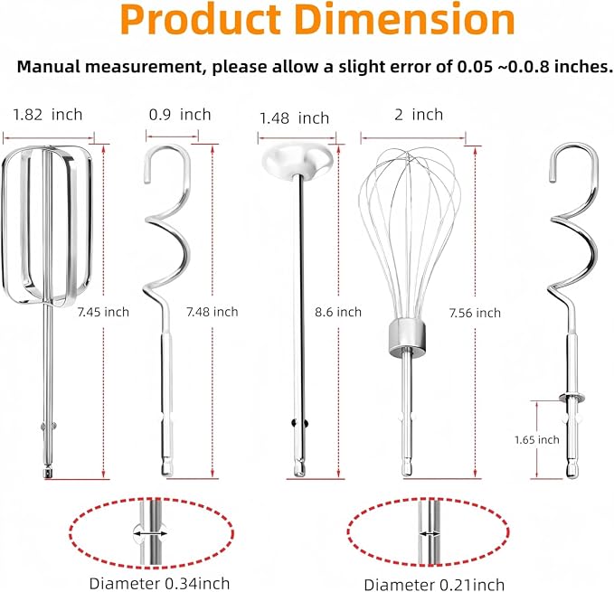 6-Pack Hand Mixer Beater Attachments for Hamilton Beach Mixers | Fits 62632R, 62682RZ, 62692, 62695V and 64699; includes dough hooks, whisk and blending rods for versatile mixing