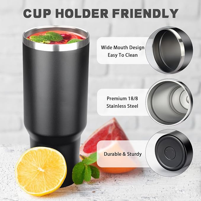40 oz Tumbler with Lids and Straws, Stainless Steel Insulated Coffee Tumbler, Double Wall Vacuum Insulated Travel Mug Cup, Leakproof Thermal Coffee Cup for Hot and Cold Drinks (Black)