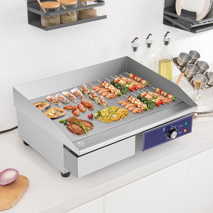 Giantex Commercial Electric Griddle, 22" Flat Top Teppanyaki Grill 2000W | Cast Iron Griddle Plate, Stainless Steel Frame, 122℉-572℉ Adjustable Tempe Control, for Home Kitchen & Restaurant