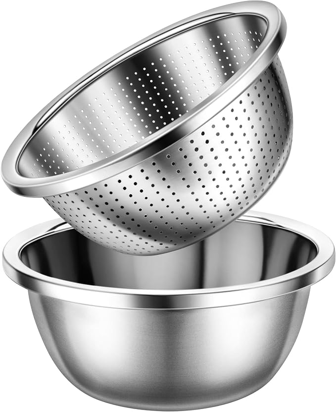 Gulex Colander Stainless Steel 4-quart with Bowls,Strainer for Kitchen(2PC)