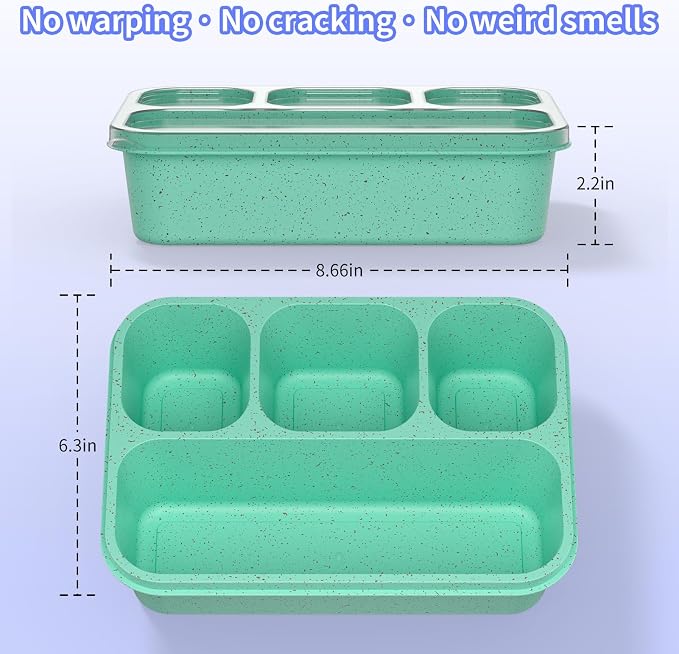 Bento Box 5-Pack, 4-Compartment Lunch Box for Women, Men & Kids, BPA-Free Wheat Straw Snack Containers, Ideal for Meal Prep, Travel, School, Work (Pink)