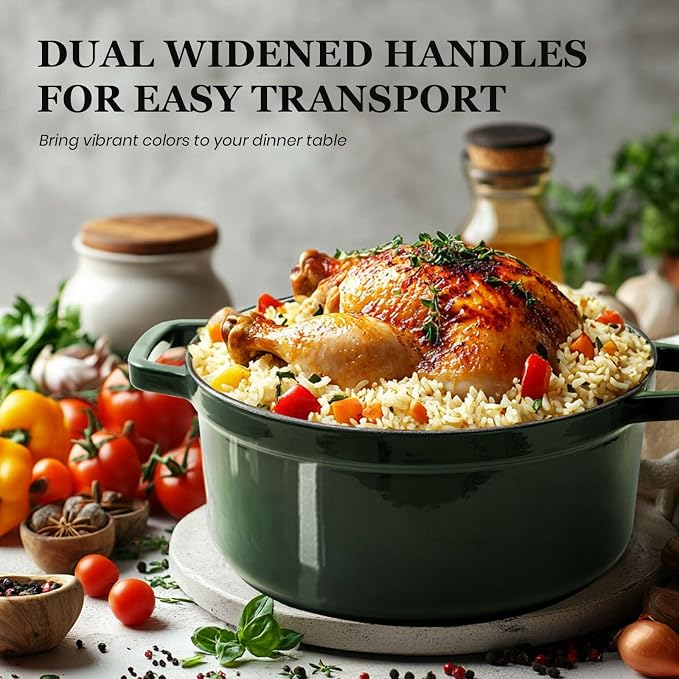 Overmont Enameled Cast Iron Dutch Oven - 5QT Pot with Lid Recipe Potholders | Pre-Seasoned Dutch Oven with Moisture-Sealing Lid, Oven Safe to 500°F, Heavy-Duty Cookware for Braising Stews Roasting Baking
