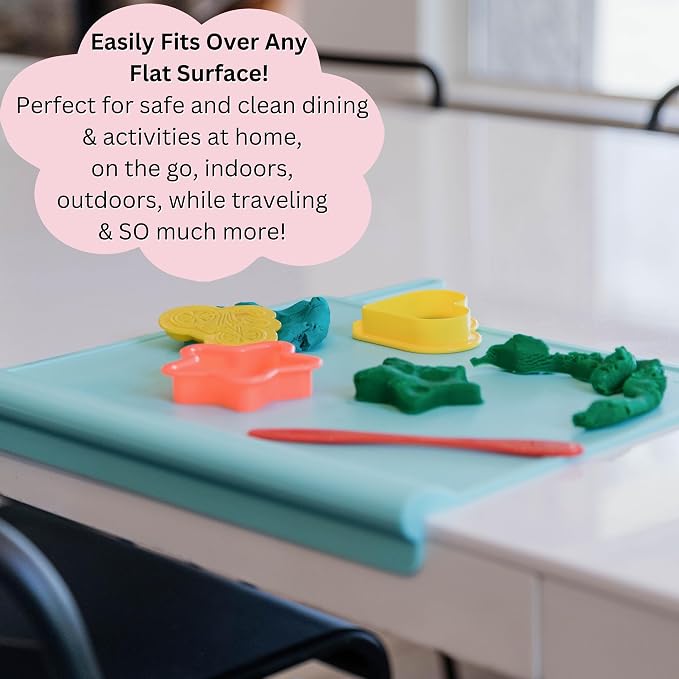 Table Tyke Silicone Placemat for Toddlers with Teething Table Edge Bumper - Non-Slip Baby Placemat for Restaurant & Home Dining - BPA Free Kids Food Mat - Travel Ready Toddler Eating Mat - Sage Green
