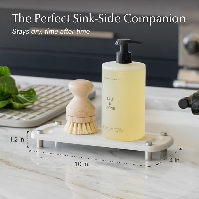 Dorai Home Stone Kitchen Sink Caddy - Diatomaceous Earth Sink Tray with Stainless Steel Feet, Water-Absorbing Countertop Organizer for Kitchen or Bathroom - Sandstone